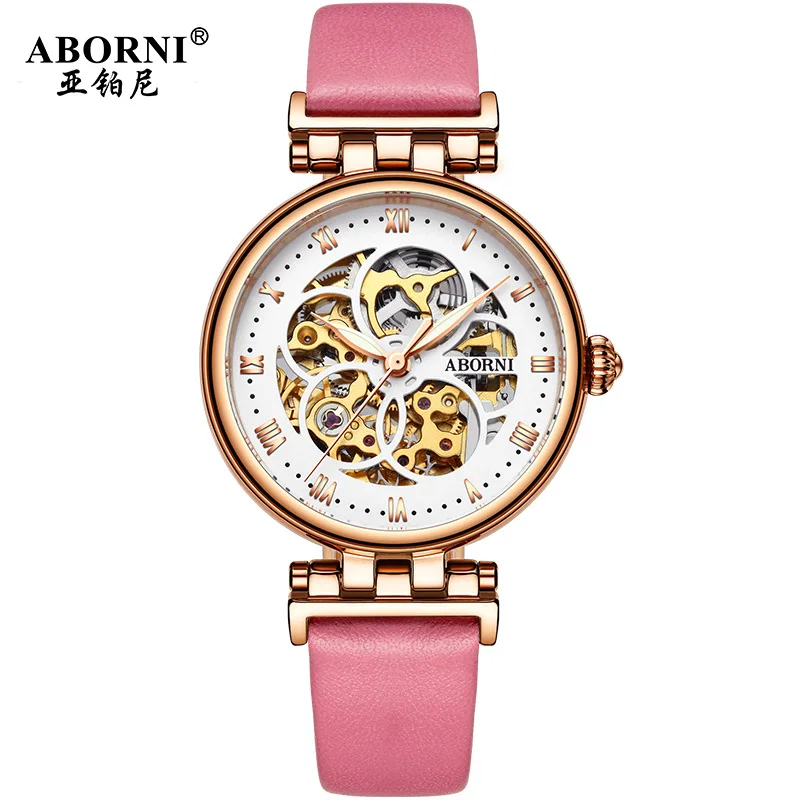 2021 Mechanical Watch Women Bracelet Watch Automatic Wristwatch Leather Stainless Steel Band Female Clock Chic Reloj Mujer 