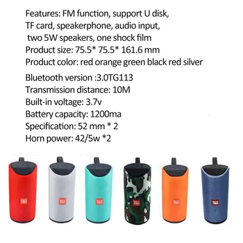 

Bluetooth Speaker Portable Outdoor Loudspeaker Wireless Mini Column 3D 10W Stereo Music Surround Support FM TFCard Bass Box