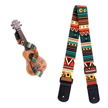 

Adjustable Durable Printing National Style Ukulele Strap with Soft PU Leather Head