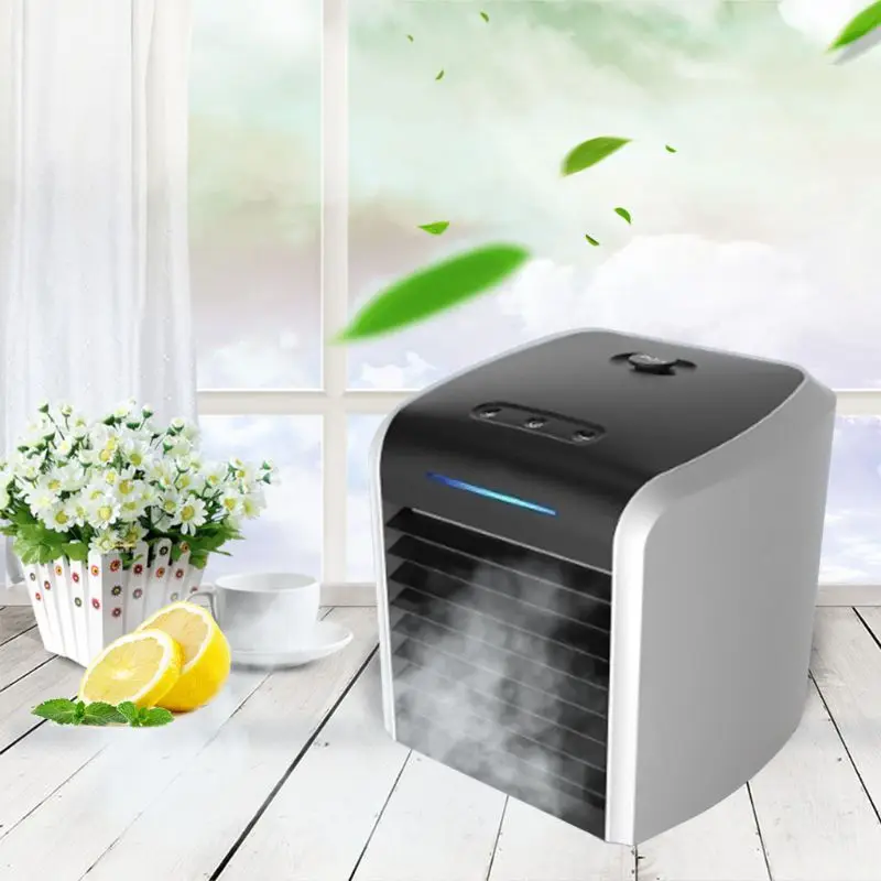 

USB Air Conditioner Personal Space Cooler Humidifier Moist Low Noise Purifies Air Evaporative Small Desk Fan Mini Coolair AC for