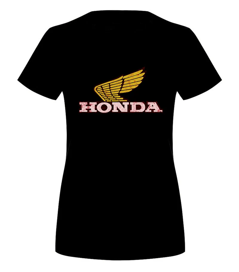 Honda Premium Canvas t-shirt Distressed Gold Wing Logo Red Tee женская футболка - Цвет: women Black