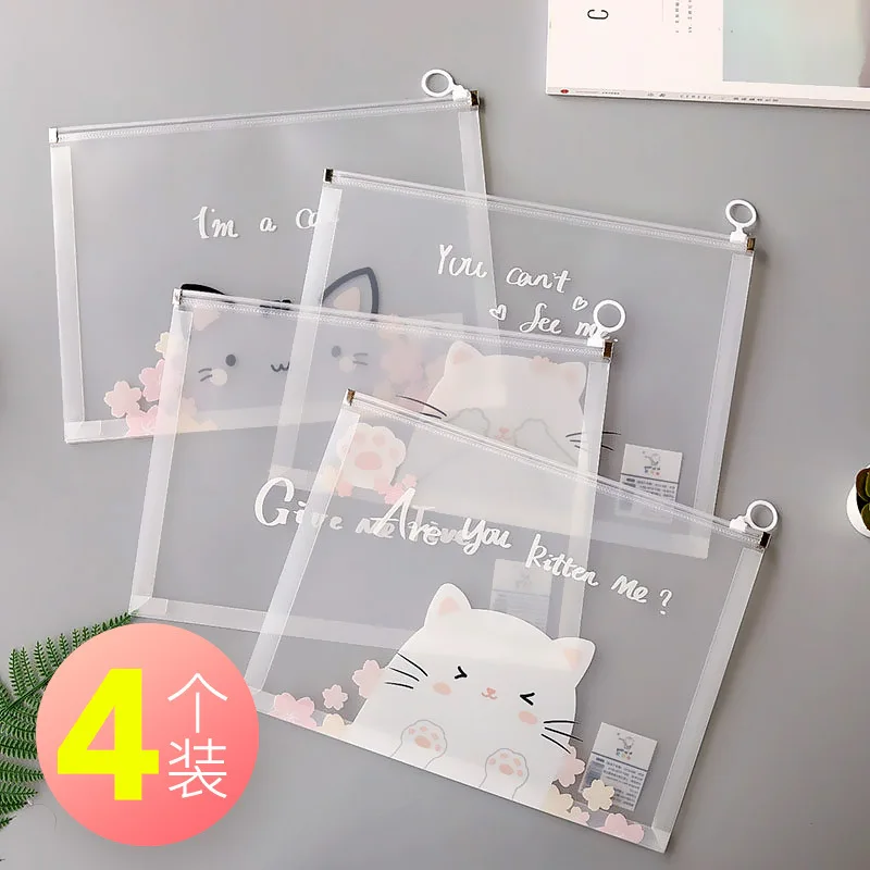 

Transparent A4 File Holder for Student Large-Volume Cartoon Cute Zipper Bag Women's Simple Plastic Soft Loading Test Paper of Sm