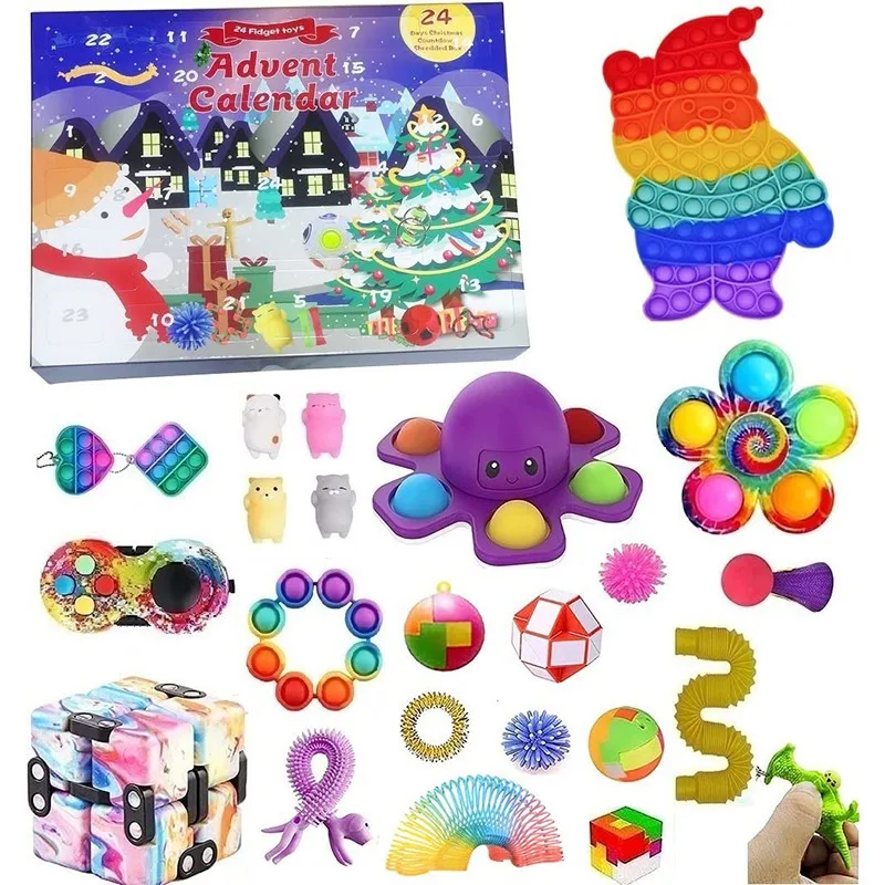 2021 Fidget Toys Advent Calendar Christmas Gift 24 Days Pack Set Anti Stress Kit Stress Relief Figet Toy Blind Box Kids Gift