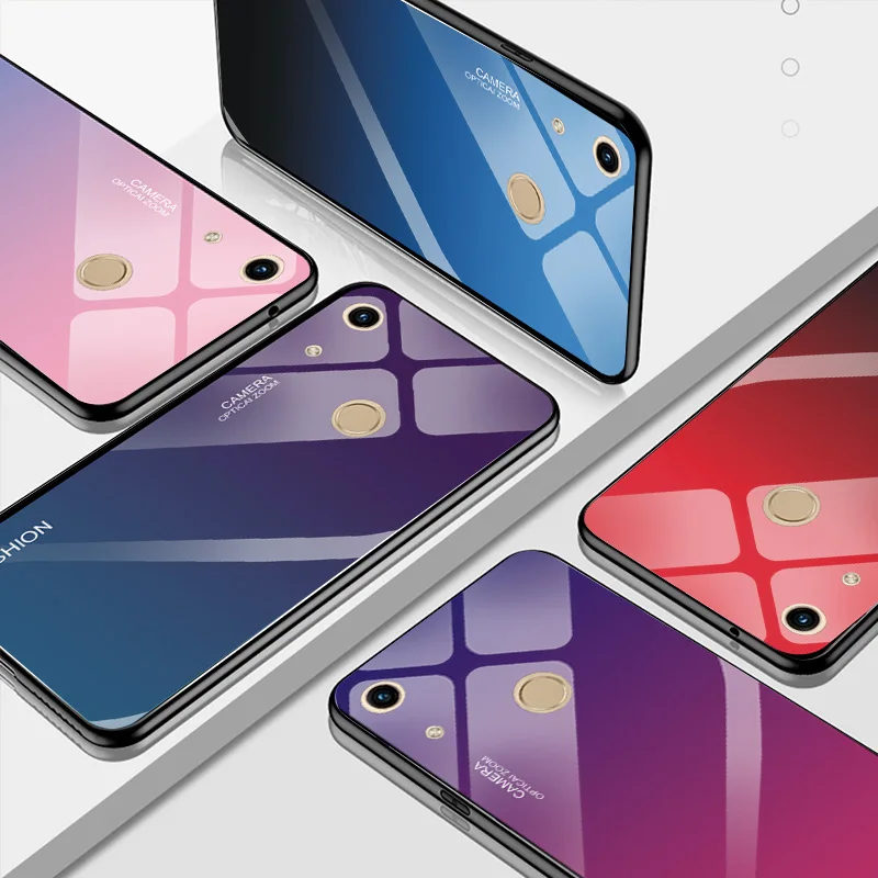 

YOUVEI Case For Huawei Honor 8C/8S/8X/Y6 2019/8A Gradient Tempered Glass Cases Back Cover for Huawei Y5 2019 Tempered Glass Case