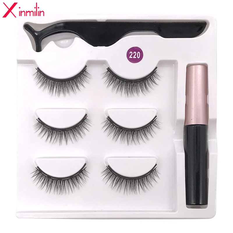

3 Pairs 5 Magnet Eyelash Magnetic Liquid Eyeliner Magnetic False Eyelashes Tweezer Set Waterproof Long Lasting Eyelash Extension