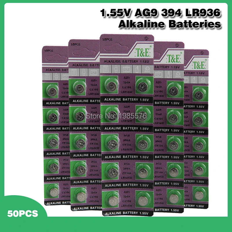 Щелочные батарейки 1 55 в AG9 LR936 LR45 50 шт. 394 SR936 194 SR936SW CX194 L936 G9A AG 9 для часов