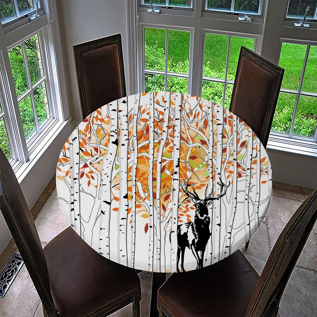 Waterproof Table Cover Fitted Tablecloth Round 55' Moisture-proof Reusable