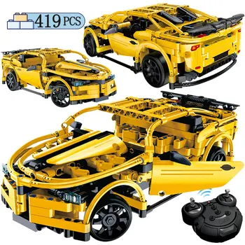 

RC Car For Technic Electric Remote Control Yellow Racing Car Model Building Blocks 419pcs Bricks Toys For Children Boys