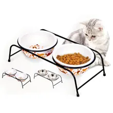 Миски для собак с подставкой, двойные принадлежности для домашних животных, миска для собак из нержавеющей стали, керамика, фидер для кормления кошек, миска для еды и воды