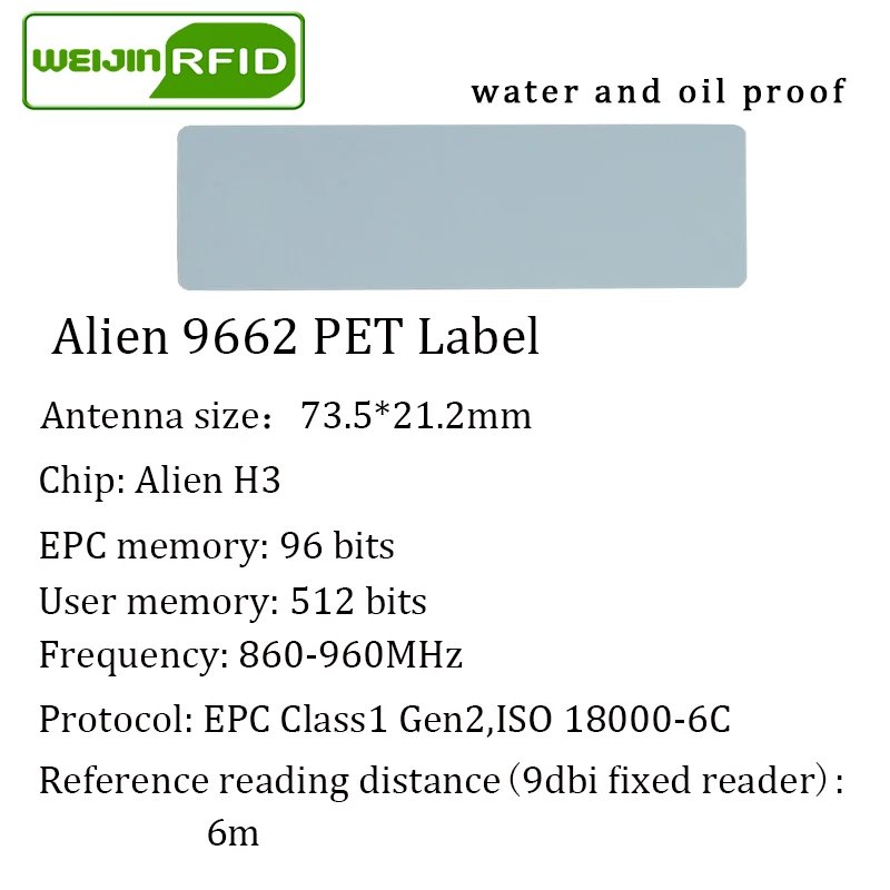 UHF RFID Метка стикер Alien9662 для Печати PET этикетка EPC6C 915m860-960MHZ Higgs3 5000 шт клей пассивный RFID этикетка