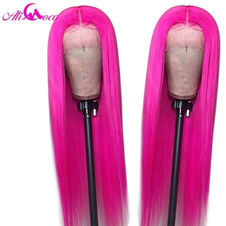 ALI Coco 150 Green Human Hair Wig Brazilian Remy Straight Yellow Lace Front Wig Pink Red Light Bule Purple Ombre Wigs For Women