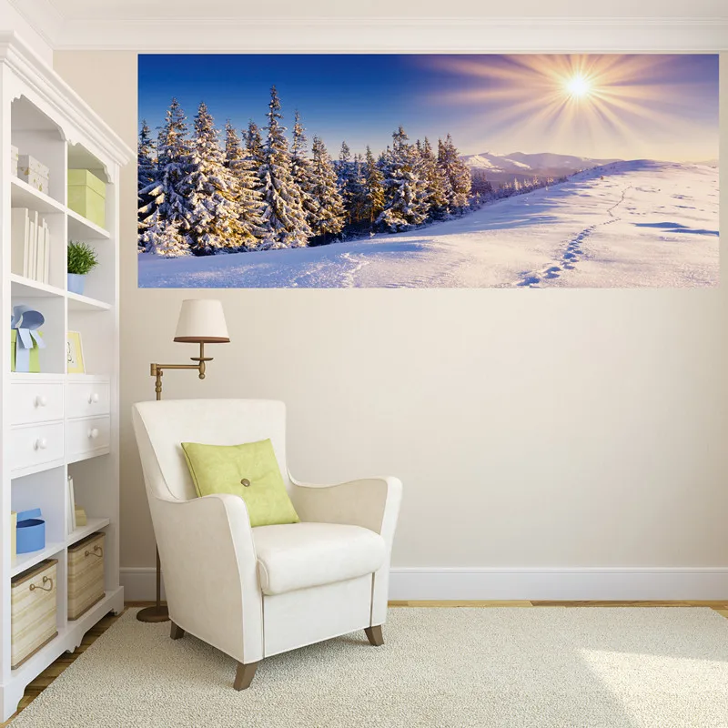 

From a Set of Digital Printing Mural Winter Mountain Snow Sight Living Room Entrance Library Decorative Painting Comes with Back