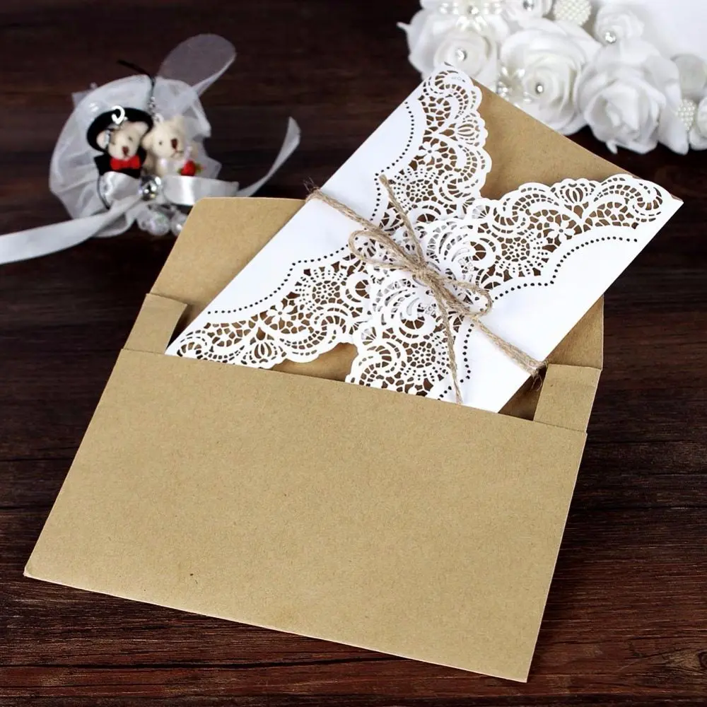  50 Deluxe Envelope Wedding Invitation Card Laser Cut Birthday Card Wedding Decoration Party Supplie - 4.00021E+12