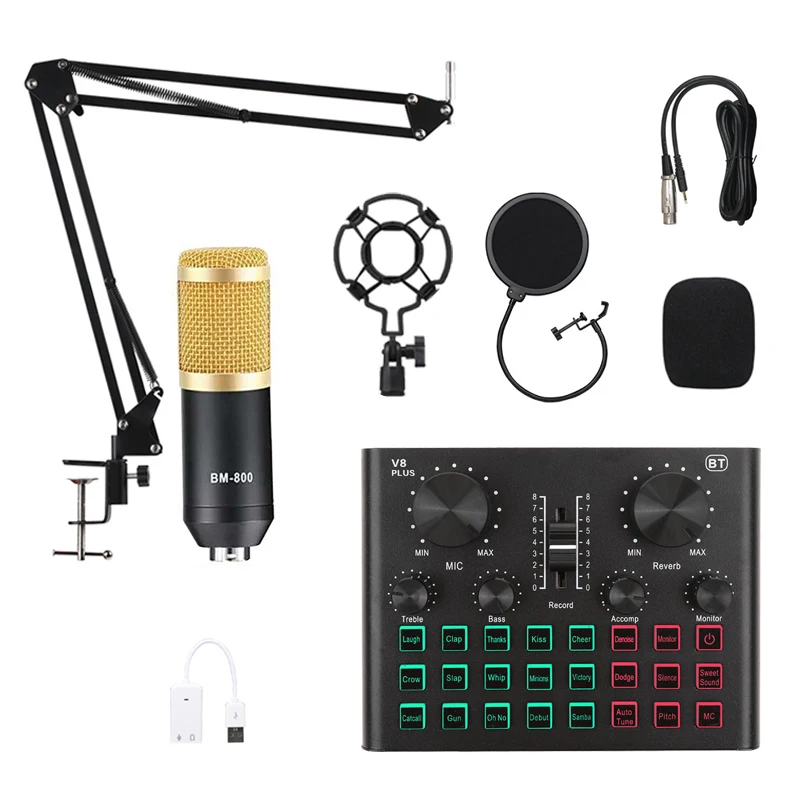 BM800 Microphone Mixer Audio Live broadcast dj Stand Condenser USB Wireless Professional Recording Live Bluetooth Sound Card