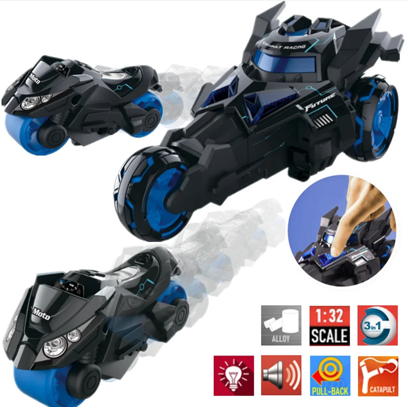 

1:32 Alloy Car 3 in 1 Catapult Motorcycle Sound Light Pull Back ejection chariot Diecast Model Toy Vehicles kids Gift Collect