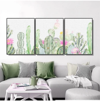

Laeacco Canvas Painting 3 Panel Cartoon Cactus Posters and Prints Nordic Artwork Wall Pictures for Living Room Home Decoration