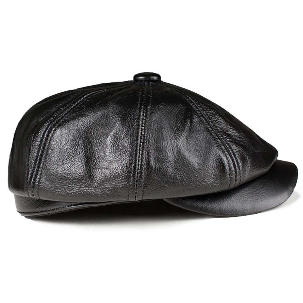 Real Leather Caps for Men Black Cowskin 