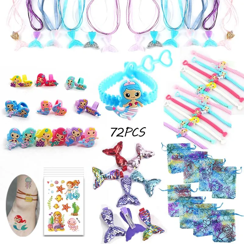 72pcs Unicorn Party Favors Pinata Filler Kids Birthday Christmas Gifts  Unicorn Necklace Bracelet Ring Keychain Stickers