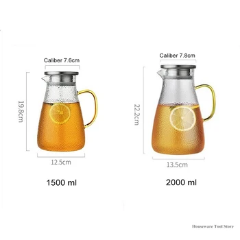 

1500/2000ML Transparent Glass Water Jugs Kettle Heat Resistant Carafe Juice Tea Pot Pitcher with Stainless Steel Filter Bottle