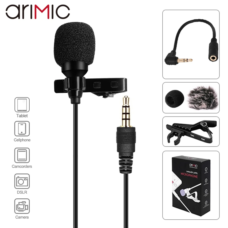 Ulanzi Arimic 1.5M/6M Clip on Lavalier Lapel Microphone Condenser Mic TRRS Adapter Cable for