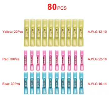 

80pcs Red Blue Yellow AWG Heat Shrink Crimp Butt Electrical Wire Splice Terminal Connectors Kit Waterproof Electric Connectors