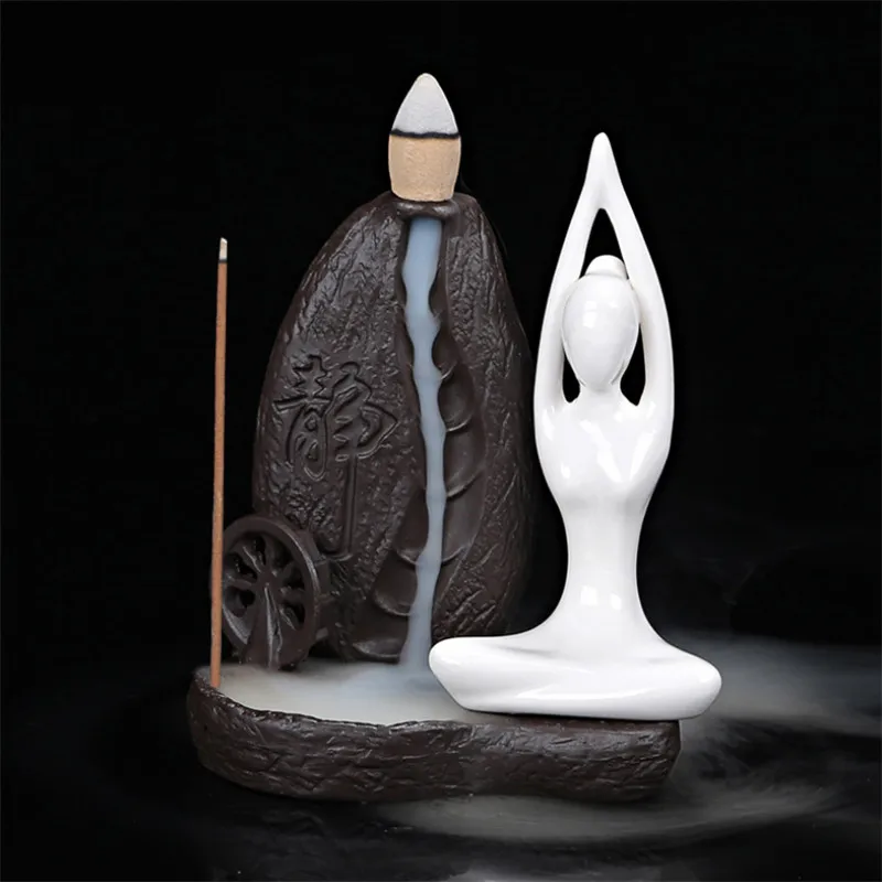 Креативная домашняя декоративная керамика йога девушка курильница для благовоний конусная горелка полотенце подставка для ароматических палочек водопад курильница+ 20 шт конусов