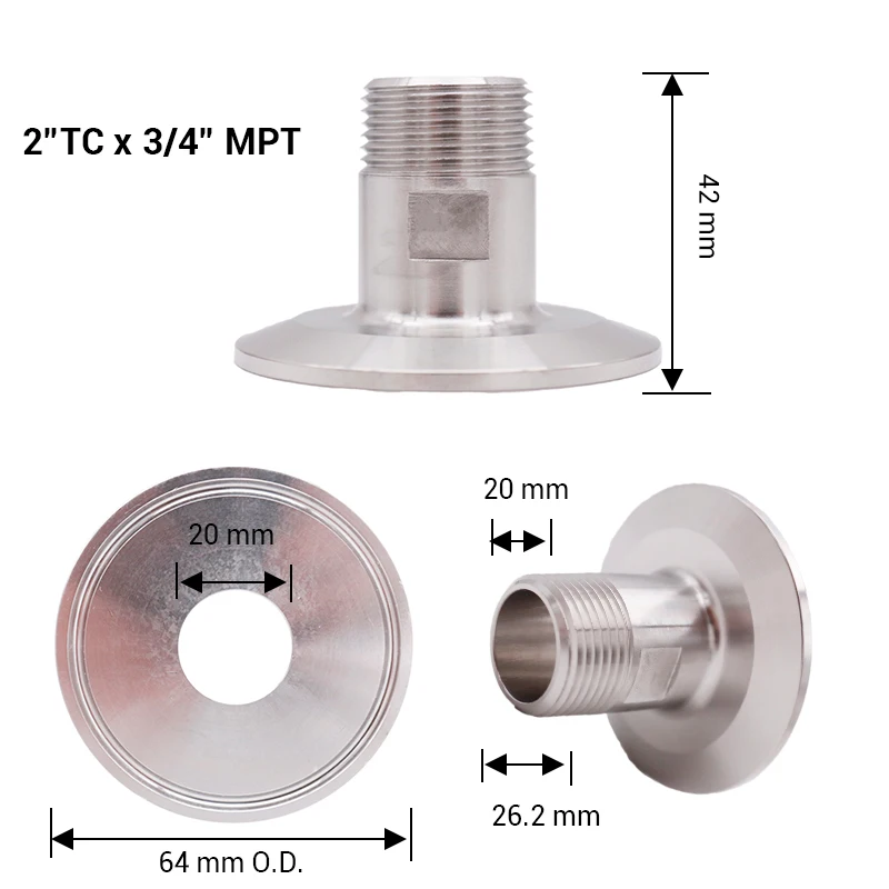 " Tri-Clamp x 3/4" MPT 64 мм OD SS 304 Санитарно-пивоваренное оборудование, доморощенный Клевер фитинг