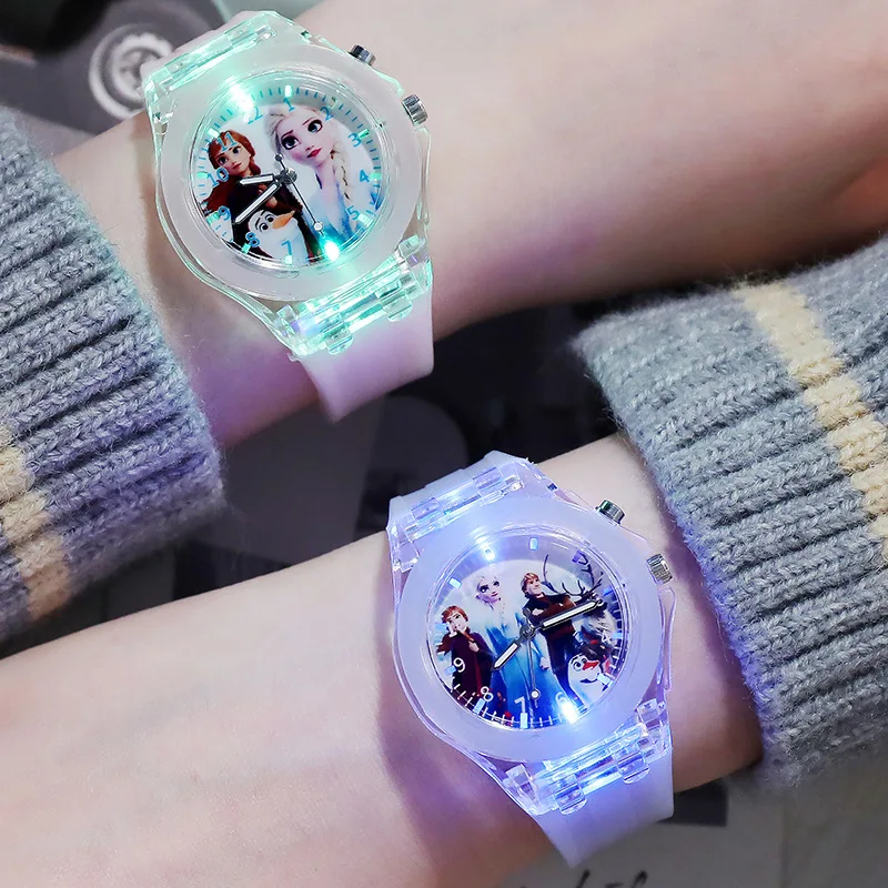 Disney-relojes luminosos para niñas y niños, reloj de princesa congelada Aisha Sophia, luz LED colorida para estudiantes, reloj para mujeres