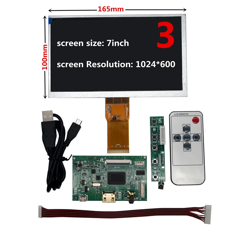 7 дюймов 1024*600 HDMI экран ЖК-дисплей с драйвером платы монитор для Raspberry Pi B+ 2 3 Banana/Orange Pi мини компьютер - Color: Style 3