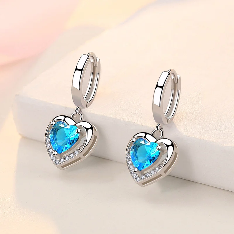 

Dubai Fashion Women Jewelry Drop Earrings Jewelry Earrings Heart Shape Crystal Jewelry Charm Bride Party Blue Earrings for Women