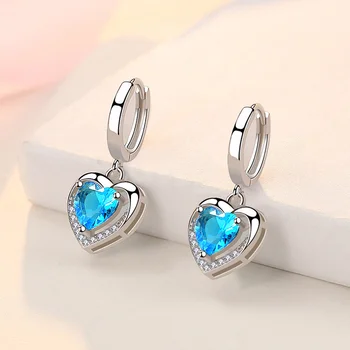 

Dubai Fashion Women Jewelry Drop Earrings Jewelry Earrings Heart Shape Crystal Jewelry Charm Bride Party Blue Earrings for Women
