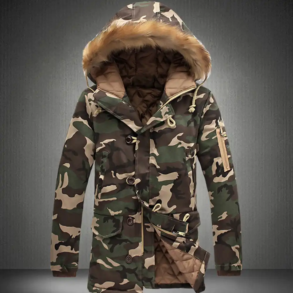 unisex winter camouflage color faux fur collar poc