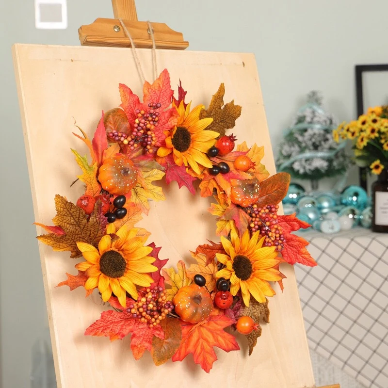 

45Cm Halloween Wreath Rattan Berry Maple Leaf Fall Door Ornament Window Holiday Festival Christmas Wedding Party Decor