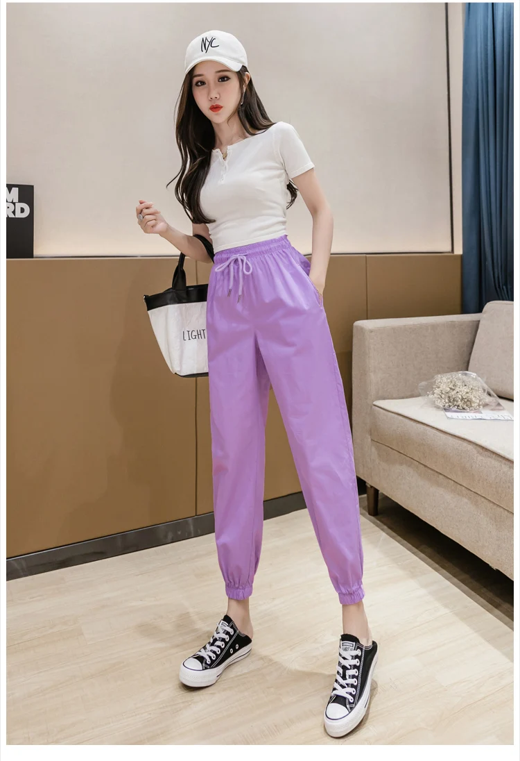 Jielur Trousers Women Solid Color Elastic Waist Candy Color Autumn Pants New Chic Sweatpants Pantalon Femme Roupas Slim Pants