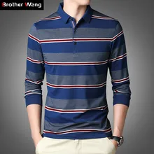 Новая мужская деловая Повседневная рубашка поло классический стиль в полоску модная мужская рубашка-поло с длинными рукавами брендовая высококачественная одежда