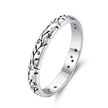 

Authentic 925 Sterling Silver Rings Cubic Zircon Vine Pattern Finger Rings for Women Vintage Retro Stackable Rings Fine Jewelry