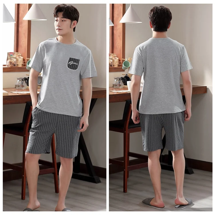 2021 Summer 100% Cotton Short Sleeve Pajama Sets for Men High Quality Sleepwear Suit Pyjama Male Homewear Nightwear Home Clothes mens loungewear sets