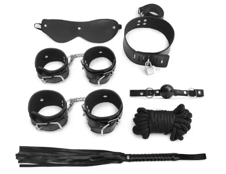 7pcs Bdsm Set Sex Games for Married Couples Leather Handcuffs Ankle Cuffs Slave Collar Eye Mask Floggers Spanking Rope Mouth Gag |