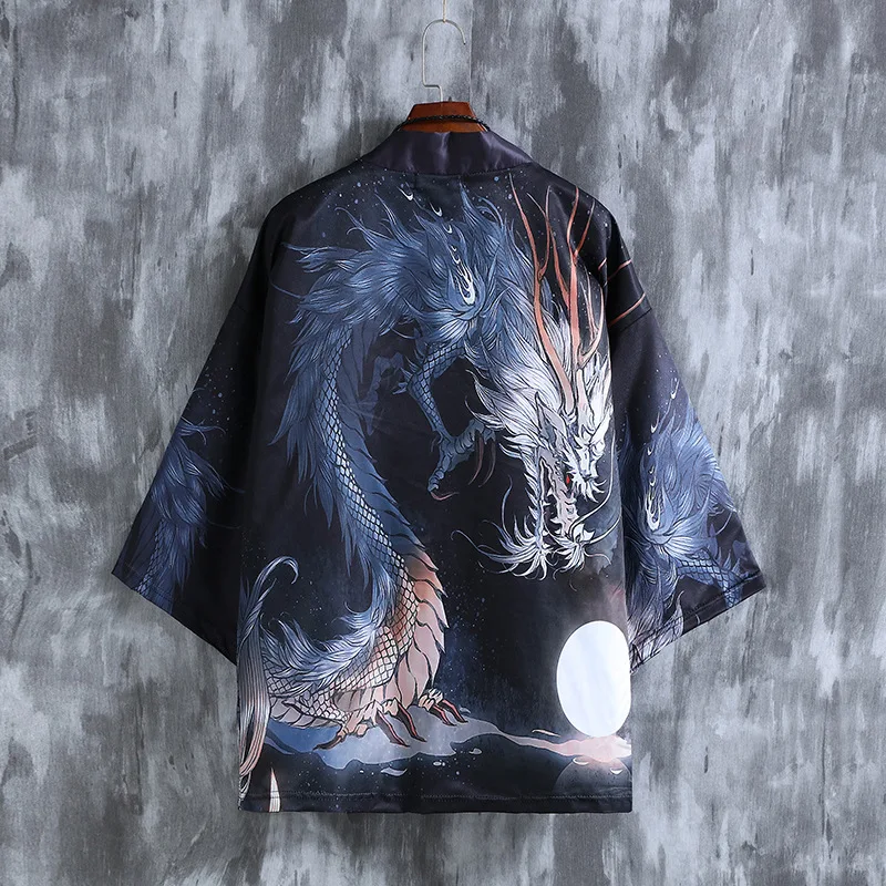 Plus Size Japanese Cardigan Chinese Style 3D Print Dragon Kimono Yukata Haori Robe Men And Women Loose Streetwear Tops | Тематическая