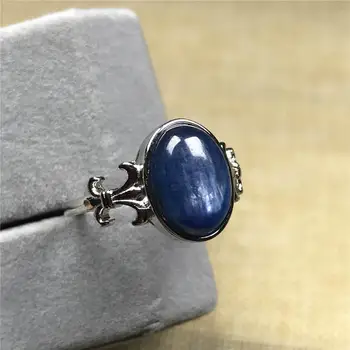 

Top Natural Blue Kyanite Ring For Woman Man Crystal Silver 12x10mm Stone Cat Eye Oval Beads Gift Adjustable Ring Jewelry AAAAA
