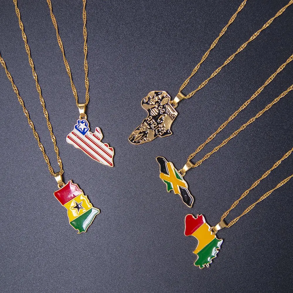 

Europe Map Shape Necklace for Men Women Creative Country Flag Pendant Africa Guinea Ghana Jamaica Liberia Hip Hop Choker Chain
