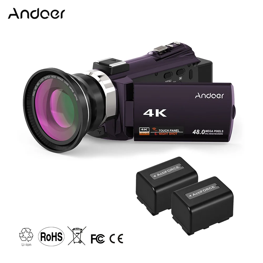 Andoer 4K 1080P 48MP WiFi цифровая видеокамера рекордер с 2 шт. аккумуляторные батареи Рождественский подарок на год - Цвет: Coffee 2