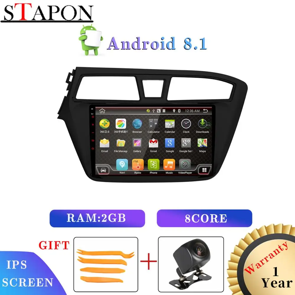STAPON 9 дюймов для hyundai I20 левый руль Android 8,1 2 Гб ОЗУ Восьмиядерный автомобильный DVD навигационный плеер с RDS FM AM Wifi Bluetooth