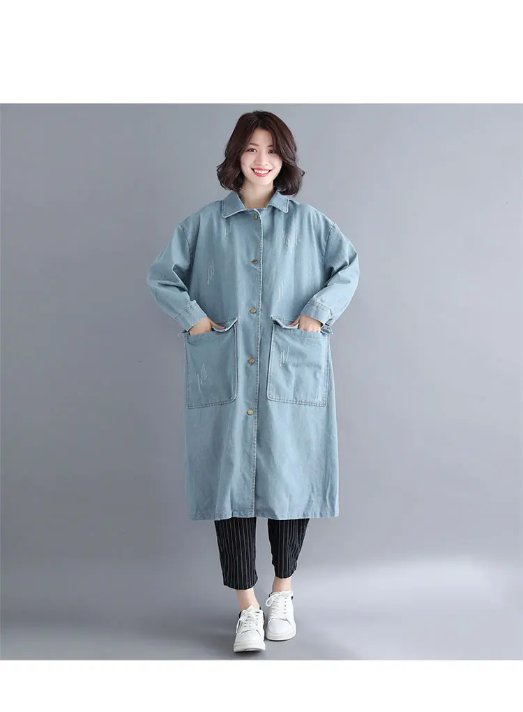 light blue GCC1090 Джинсовый Тренч XITAO с Соединенным карманом, большие размеры, подходит всем однобортным, с отложным воротником, джинсовое пальто, верхняя мода, корейский стиль, новинка, GCC1090 - Цвет: light blue GCC1090