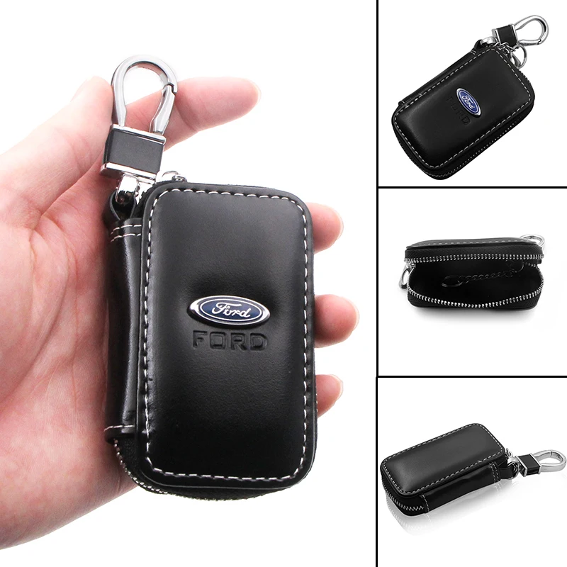 

1PCS Leather Car Badge Key Chain Case Black Keyring Package for Ford Mk2 Mk3 Mk4 Mk5 Mk7 Fiesta Focus 2 3 4 5 Auto Accessories