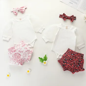 

Tulle Sleeves Summer Baby Girls 3Pcs Set White Bodysuit+PP Pant+Headband 2020 Floral Toddler Girl Clothing For Newborn D30