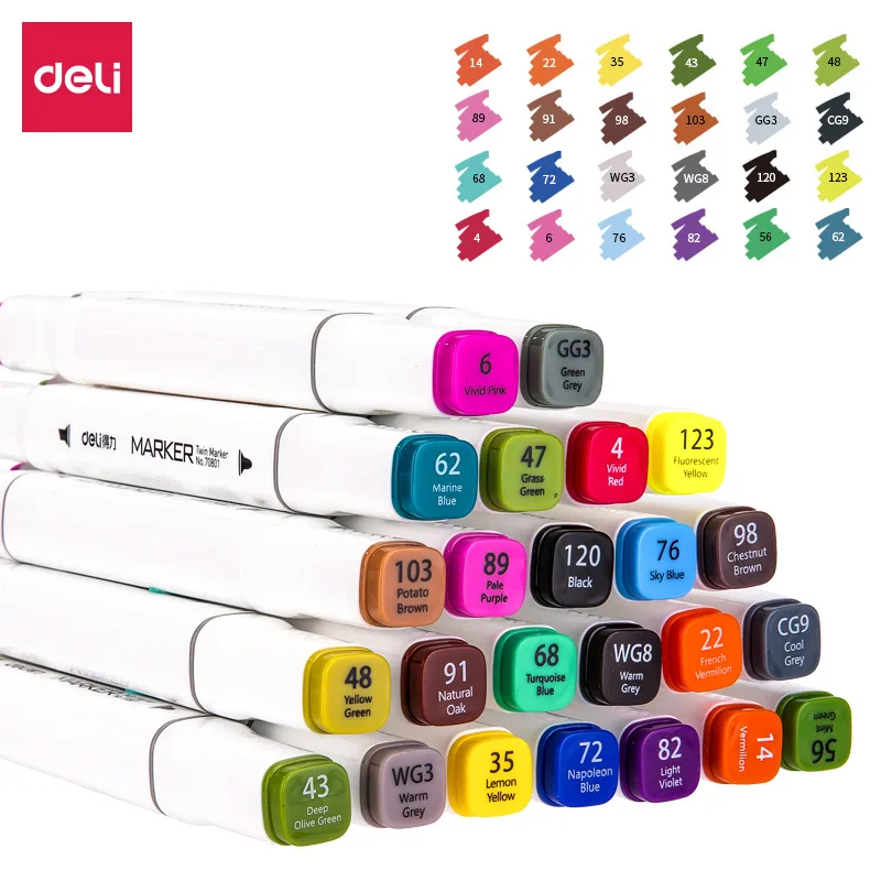 

Deli 70801 Double-headed Mark Wedge Head Fine Head Painted Anime Coloring Painting Pen 24 Color 36 Color 48 Color 60