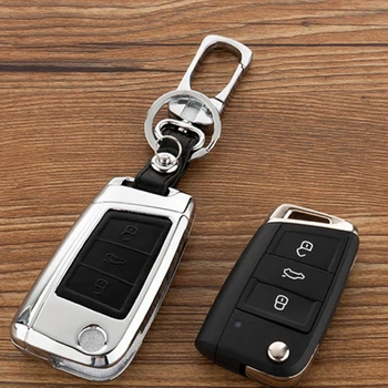 

Zinc Alloy+Leather Car Key Case Cover For Skoda Octavia 1 2 3 A5 A7 Rapid Fabia E7CA