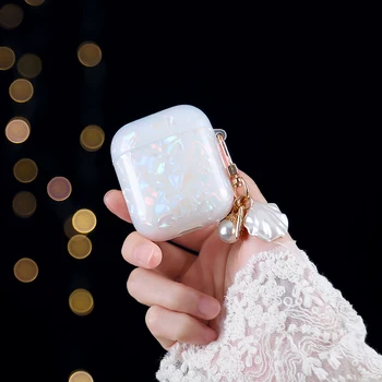 

Love Pearl Shell Keychain Water Drop Hard Headphone Earphone case for apple airpods 1 2 3 pro Wireless Headset cover