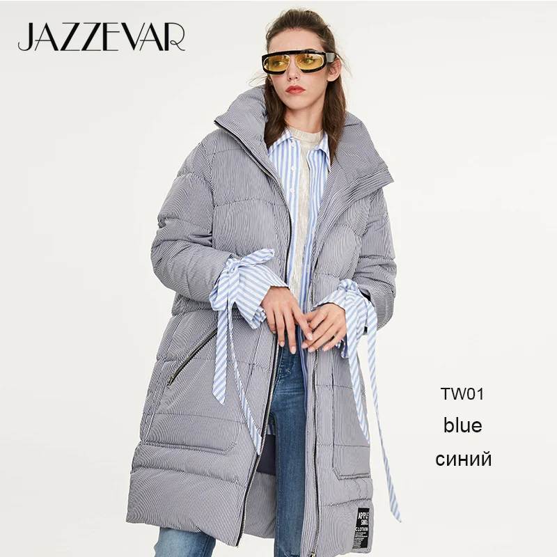 striped blue TW01 JAZZEVAR Зима новое поступление женский пуховик серый цвет верхняя одежда свободная высокое качество зимная куртка Y9060 - Цвет: striped blue TW01